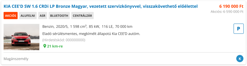 Képernyőkép ami az akciós ár kiemelése szolgáltatást illusztrálja.