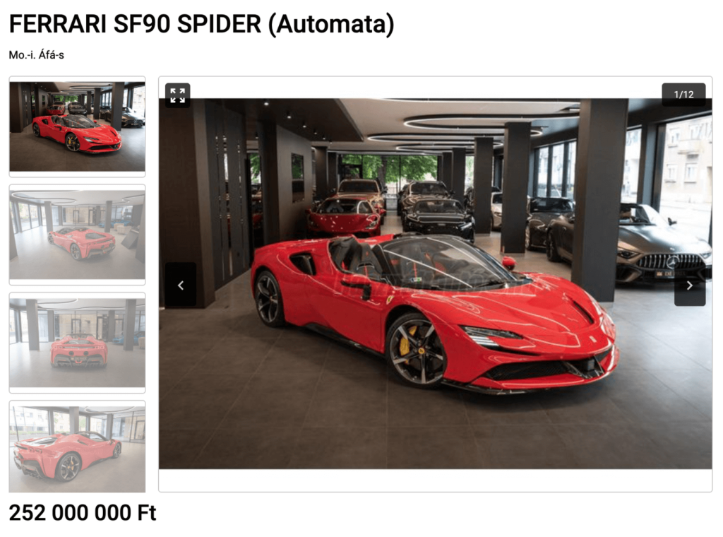 Piros Ferrari SF90 Spider hirdetése a Használtautó.hu-n.