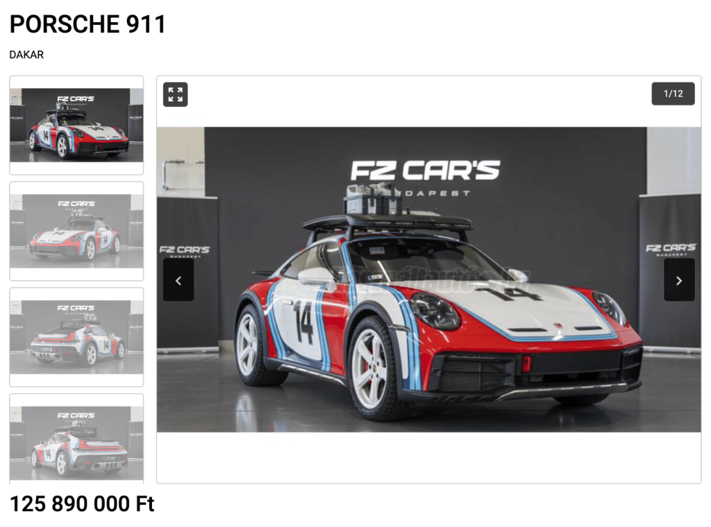 Különleges, Dakar-ralira fejlesztett Porsche 911 hirdetése a Használtautó.hu-n.