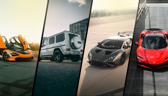 Kollázs négy álomautó fotójával.