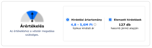 Hirdetési ártartomány a hirdetésfeladási folyamatban, a vételár megadása előtt.